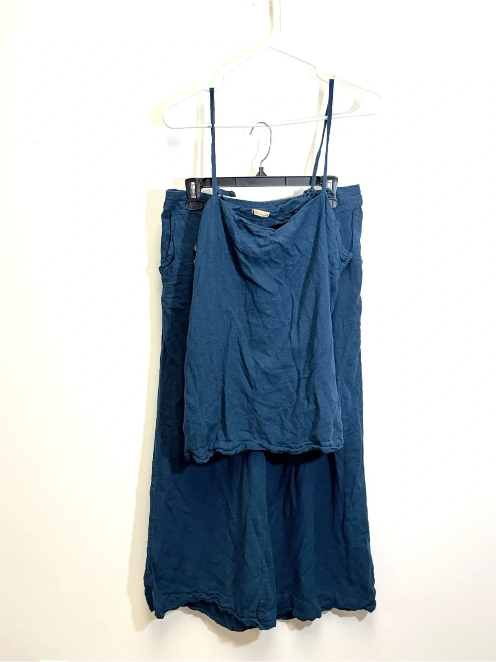 Free People Free-est Sightseer Poseidon Navy Blue Linen Tank Pant Set Large